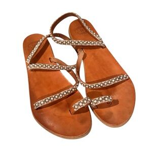 Unbranded Embellished Ankle Strap Thong Open Toe Sandals Brown Size 41/10